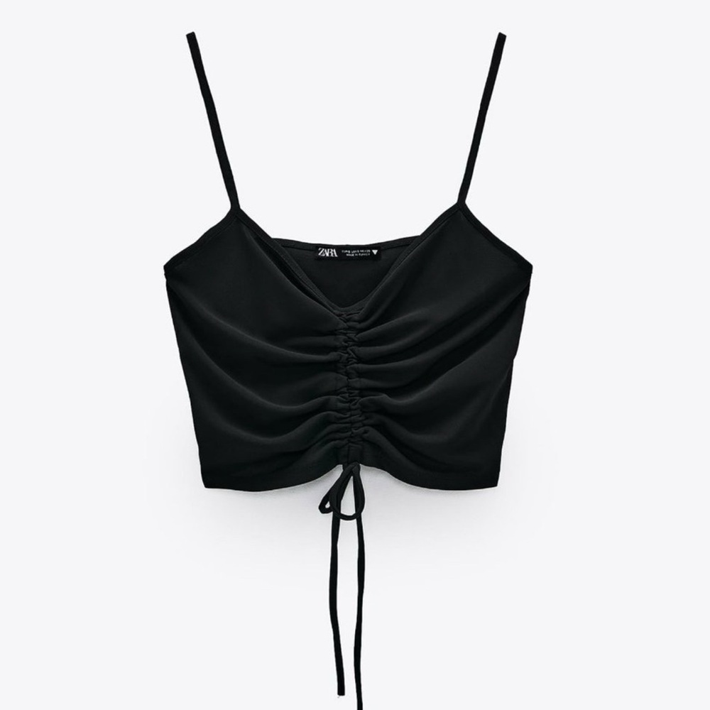 Zara Black Ruched Tie Front Camisole